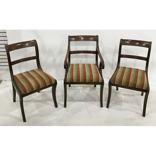 Set of eight Regency mahogany bar-back dining chairs, the to...