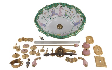 Sherle Wagner Chinoiserie Porcelain Basin and Faucet Set