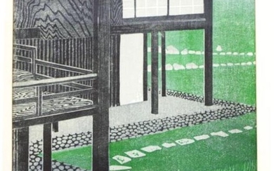 Shiro Kasamatsu (Japan 1898-1990) Interior woodcut, signed lower left,...