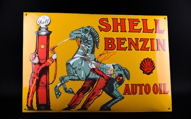 Sign - Shell - XL RARE_Enamel sign "auto oil"; 600mm - traditional technique of manufacturing; premiere on CW