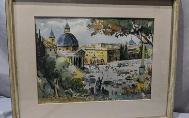 Signed DeCarlo Watercolor Painting of Rome