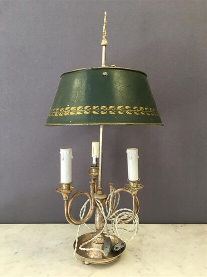 Silver plated metal hot water bottle lamp with three lights. Louis XVI style.