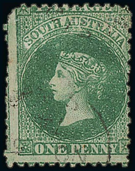 South Australia 1868-79 Watermark Large Star, Perf. 11½-12½ 1d. dark green printed both sides,...