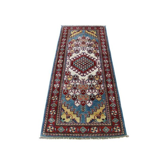Special Kazak Pure Wool Runner Hand-Knotted Geometric