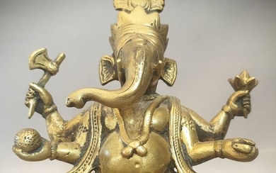 Statue - Gilt brass - Ganesha - India - 19th century