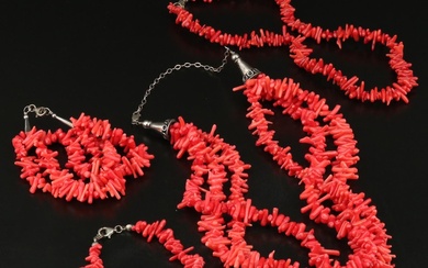 Sterling Coral Single and Triple Strand Necklaces and Bracelets