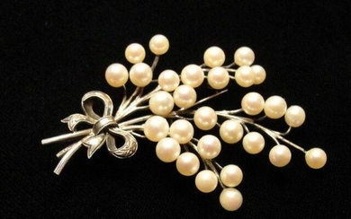 Sterling Silver Cultured Pearl Bow Bush Pin