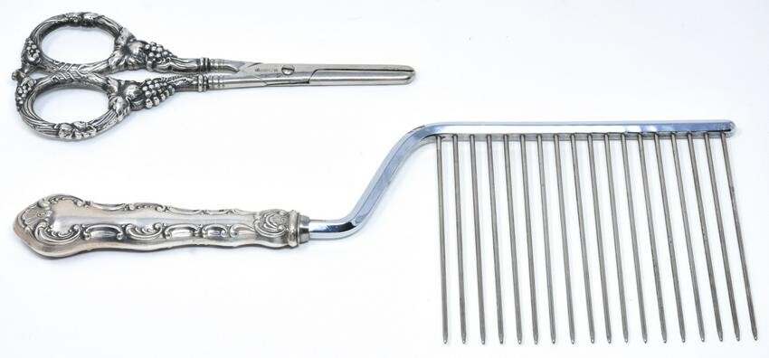 Sterling Silver Handle Comb & Scissors