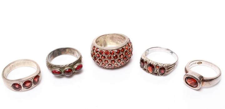 Sterling Silver Rings with Garnets, 5