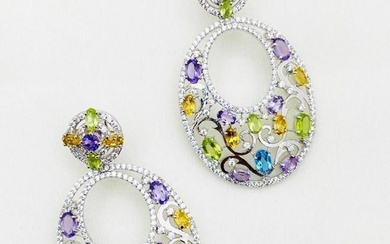 Studded Amethyst, Peridot, Citrine, Blue Topaz and Zirconia on 925 Sterling Silver Earrings