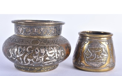 TWO 19TH CENTURY ISLAMIC SILVER INLAID MIDDLE EASTERN BRONZE...