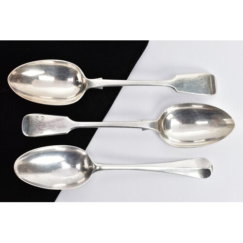 TWO LATE VICTORIAN FIDDLE PATTERN SERVING SPOONS AND A HANOV...