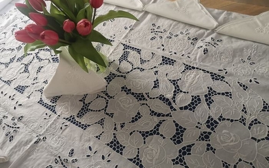 Tablecloth pure linen embroidery Stitch full by hand 1.66x2.51 cm (12) - Linen