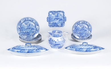 The remnants of a Riley Semi-China blue and white printed dinner service