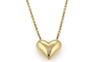 Tiffany & Co. Heart Pendant Classic 18k Yellow Gold Puffed Style Chain Necklace