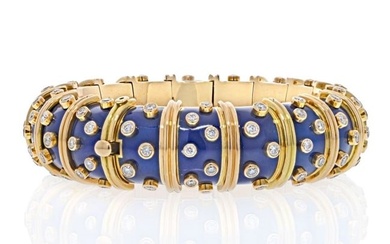 Tiffany & Co. Schlumberger Platinum & 18K Yellow Gold Blue Enamel Diamond Bracelet