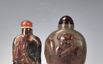 Two Chinese Carved Agate Snuff Bottles