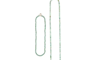 Two Chinese jadeite bead necklaces 19th - 20th century One with sixty-four...