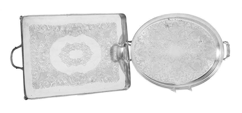 Two Galleried Silverplate Trays