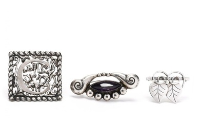 Two Mexican Sterling Silver Brooches and One Brooch by La Paglia