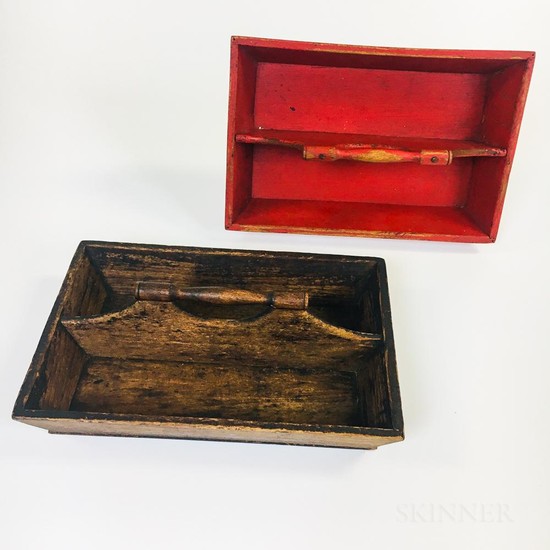 Two Painted Pine Cutlery Trays, lg. 13 1/4 in.