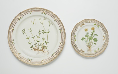 Two round Royal Copenhagen porcelain "Flora Danica" platters