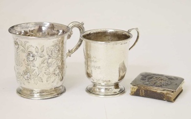 Two silver mugs, and an Edward VII silver mounted prayer book