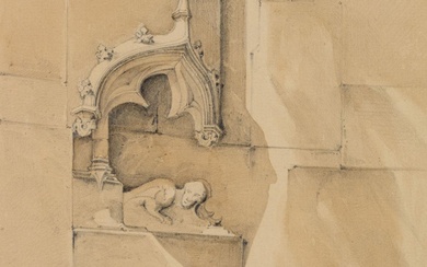 Unknown (19th), Figural niche with devil at Regensburg Cathedral, around 1840, Pencil