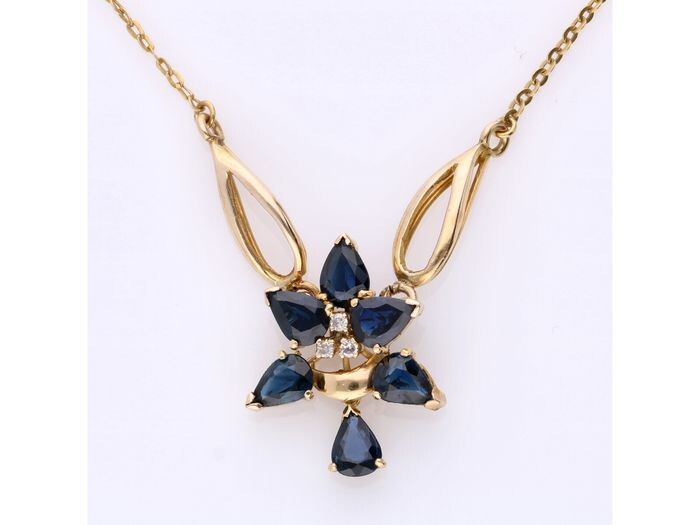 UnoAErre - 18 kt. Gold - Necklace with pendant Diamond - Sapphire