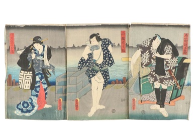 Utagawa Kunisada Ukiyo-e Woodblock Triptych of Actors, 19th Century