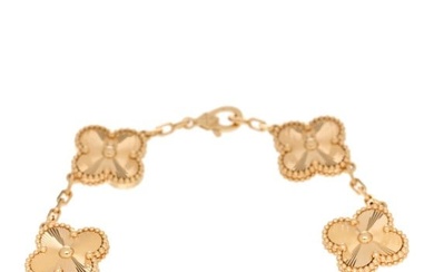 Van Cleef & Arpels 18K Yellow Gold 5 Motifs Guilloche Vintage Alhambra Bracelet