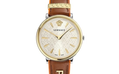 Versace - V-Circle Steel Brown Leather Strap Swiss Made - VBP070017 - Women - Brand New