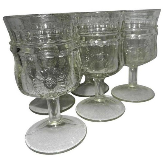 Vintage Jenkins Paneled Sunflower Water or Wine Glasses