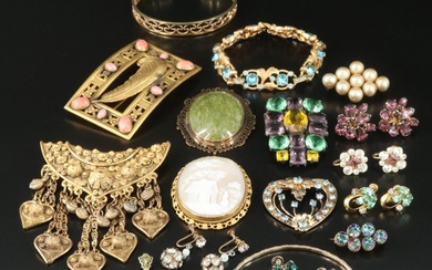 Vintage Rhinestone, Shell and Faux Pearl Jewelry Including Gold-Filled