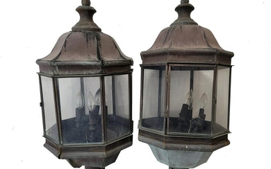 Vintage pair of brass post lanterns
