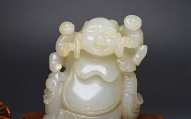 Vintage statue Buddha Qing Dynasty handcarved figure