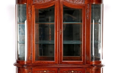 (-), Burr walnut veneer 2-part stained china cabinet...