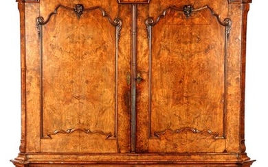 (-), Burr walnut veneer on oak cabinet with...
