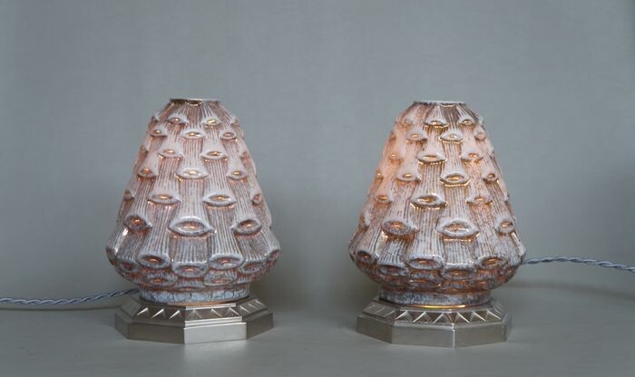 a pair of French 1925 Art Deco perfume burners, night lamps