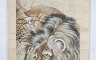 iGavel Auctions: Xiong Songquan (Chinese 1884-1961) Lion, Colored Inks on Paper, Hanging Scroll ASW1