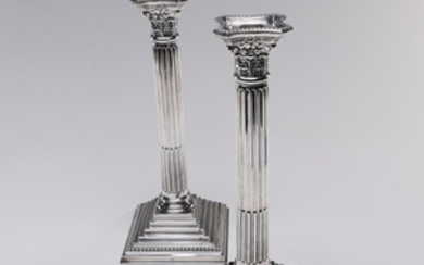 Silver-Plated Corinthian Column Candlesticks