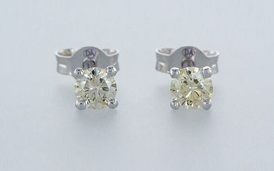 no reserve price - 14 kt. White gold - Earrings - 0.45 ct Diamonds - fancy light yellow