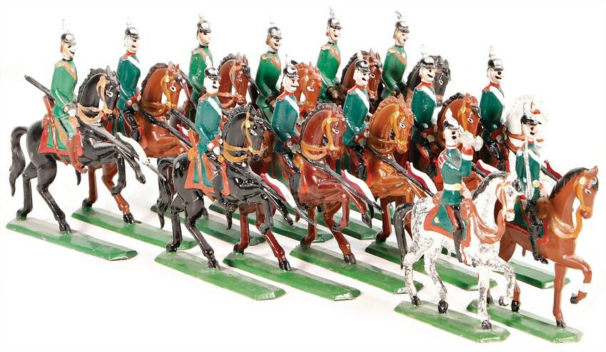 pewter figures, 13 pieces, dragoon, rider, 8 cm, good