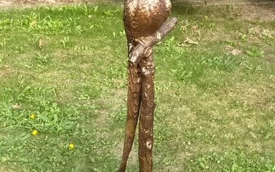 xxl bronze parrot on stem 78 cm high for home or garden - Bronze