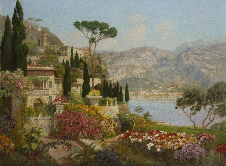 Alois Arnegger, "View of houses and gardens on the edge of Bellagio and Varenna on Lake Como"